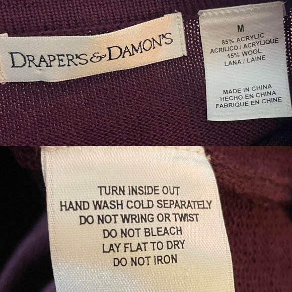 Vtg Drapers & Damons Beaded Button-Front Cardigan Sweater Sz M Purple Wool Blend - Picture 3 of 8